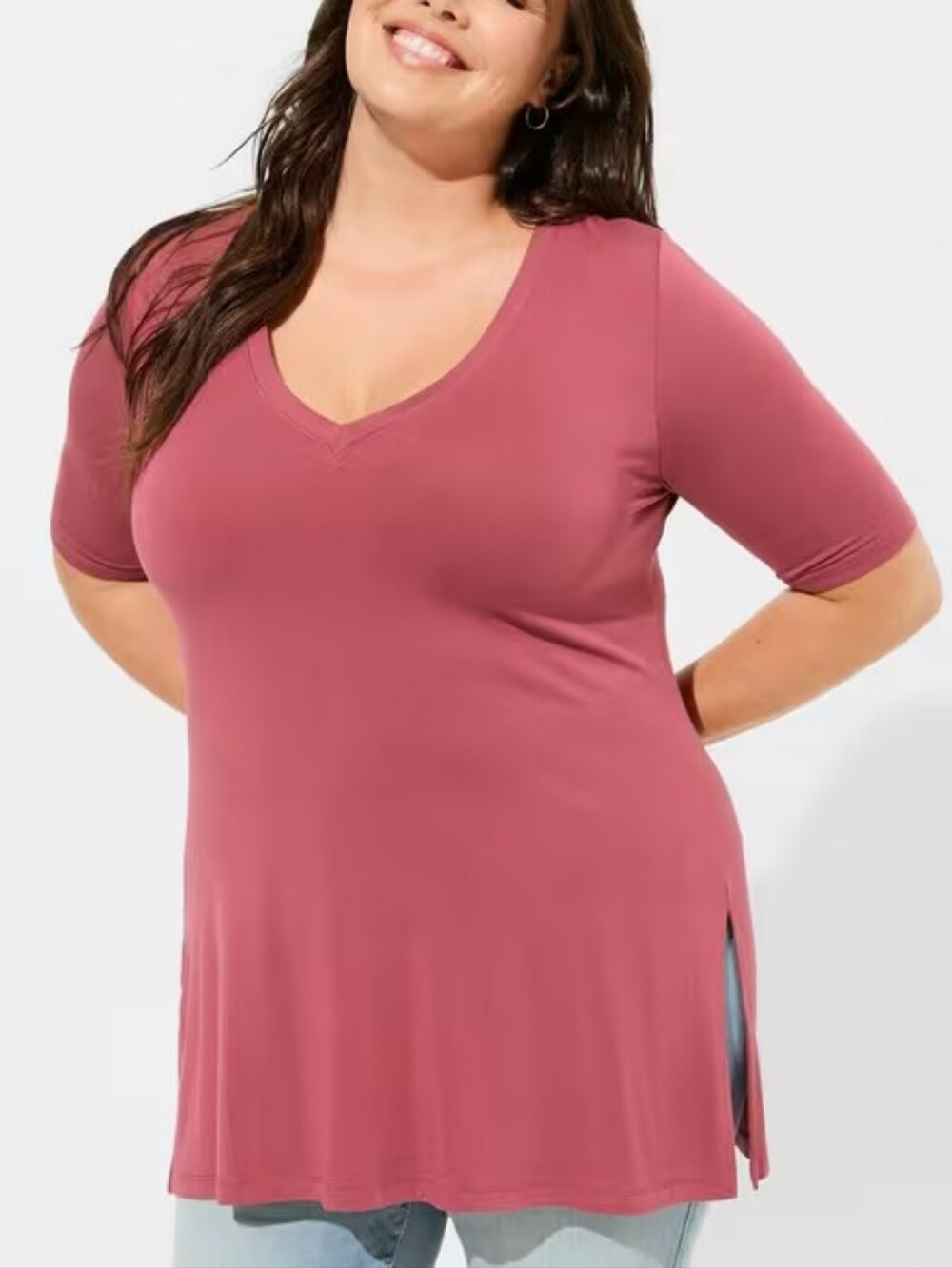 Torrid Super Soft V-Neck Side Slit Tee 4X New w/ Tags Mauve Maroon Plus Size 26